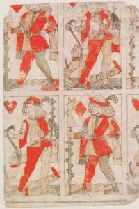Part of an uncut sheet of playing cards by Gilles Savoure. Lyon, 1490.
