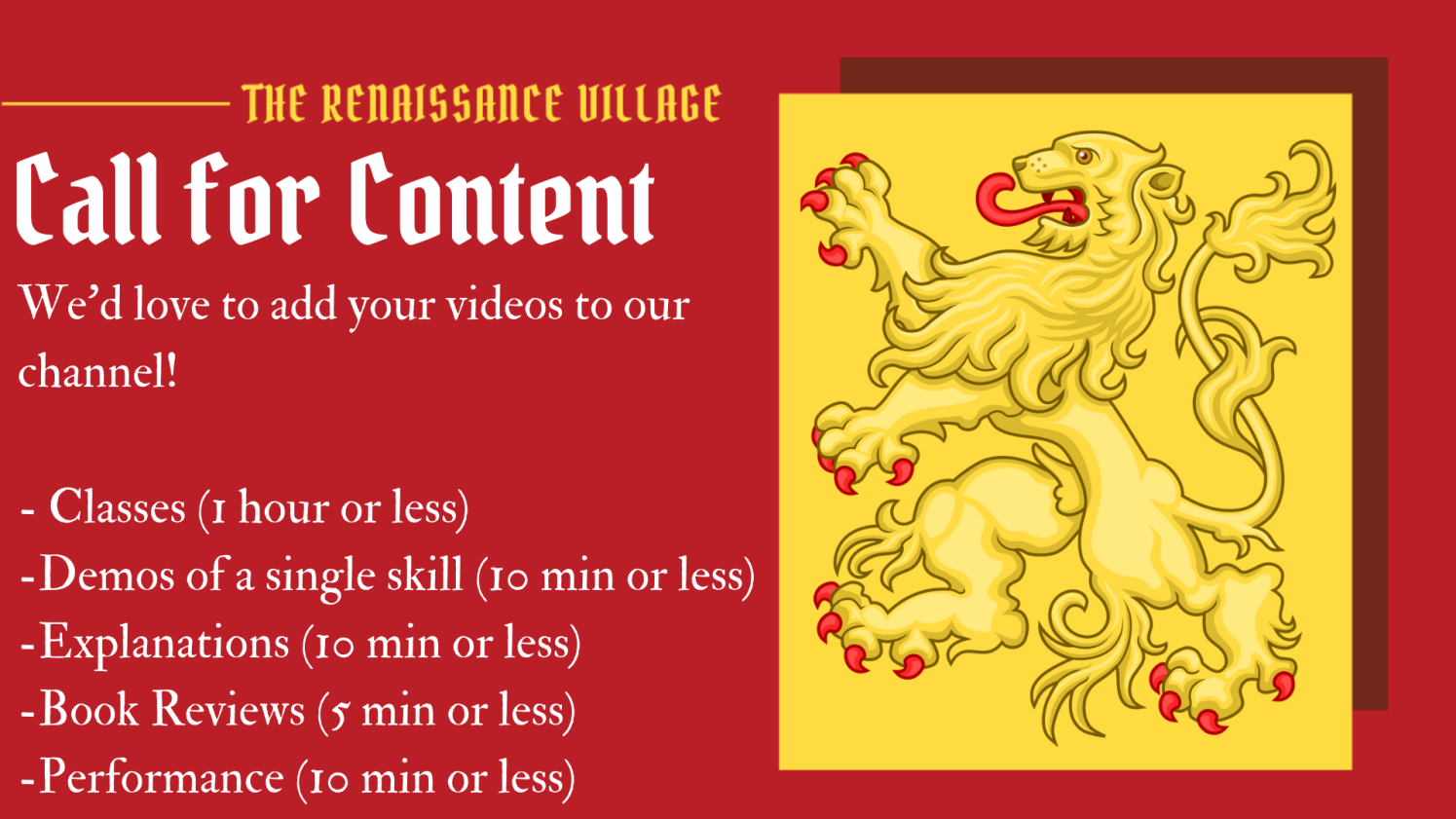 Call for Virtual Renaissance Village Content!